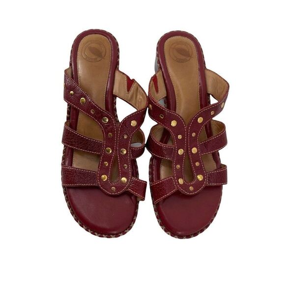 Nurture Comfort Sandals Red Leather Womens Size 8 Lewis Studded Med Wedge Heel - Picture 2 of 10